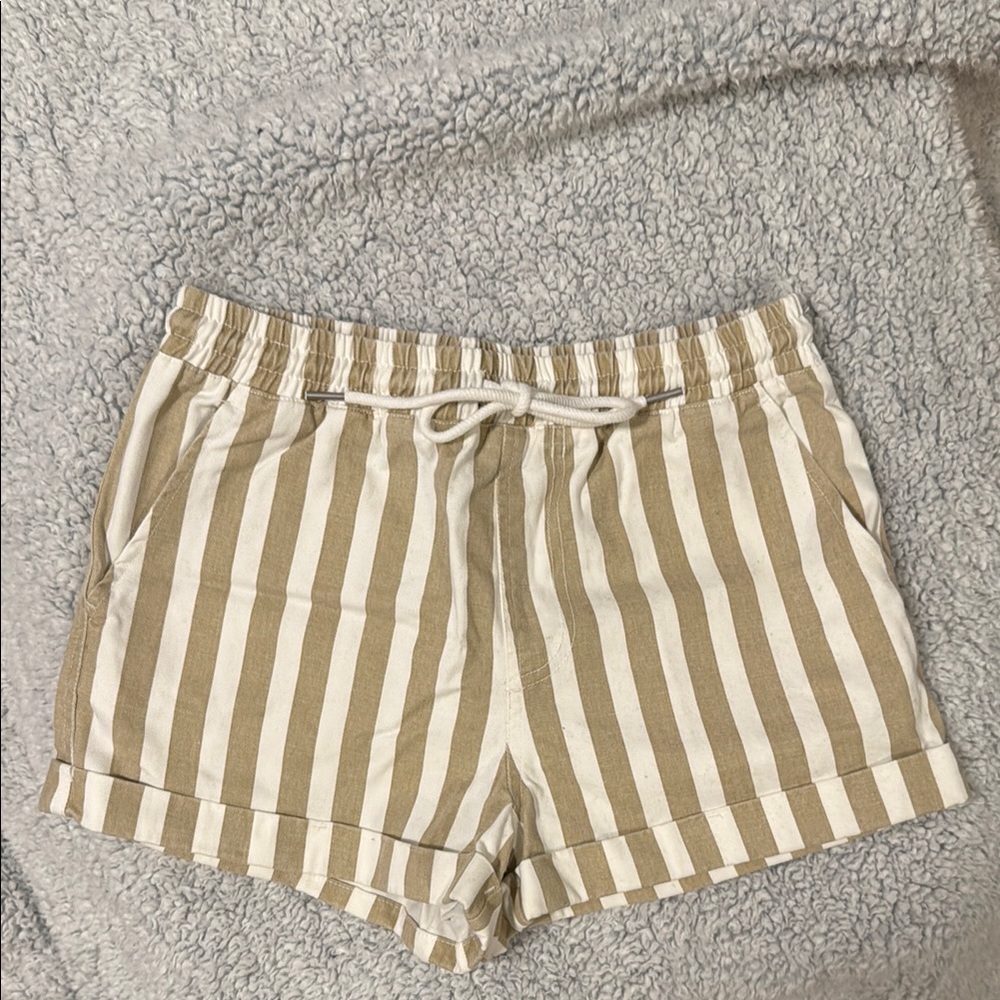 Striped Tan and White Pull-On Shorts